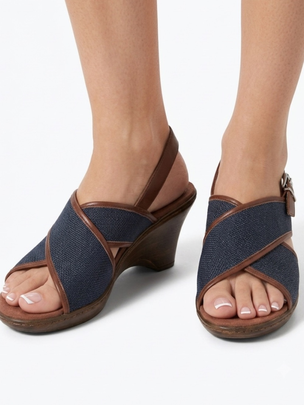 NEW NATURALIZER Navy Canvas Slingback Heeled Sandals Wedges Sz 8 SPORTY Sandals